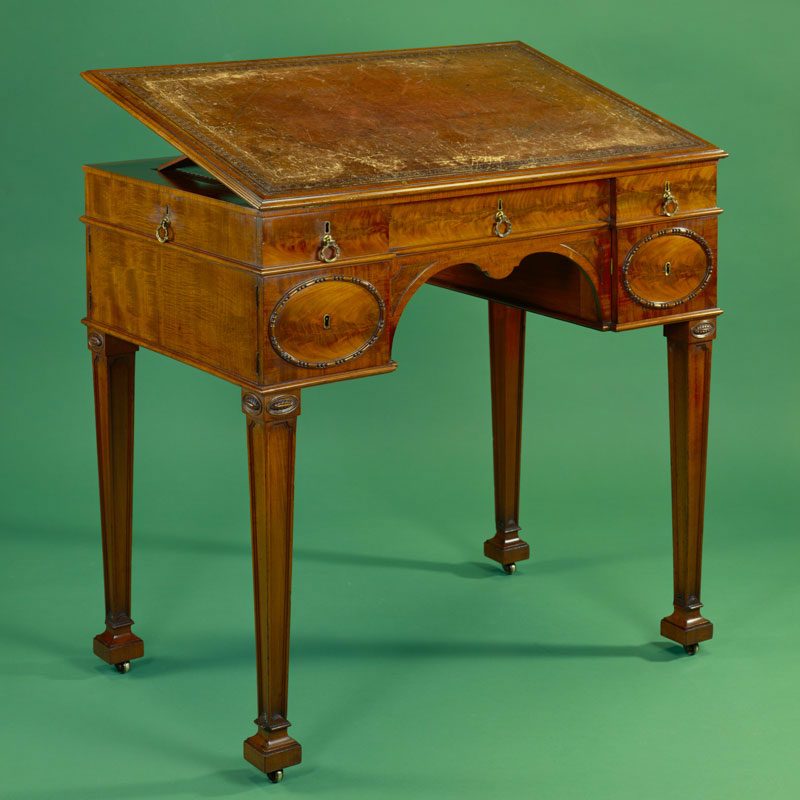 Mahogany artist&rsquo;s table supplied by Thomas Chippendale for Nostell Priory, with the rising top raised