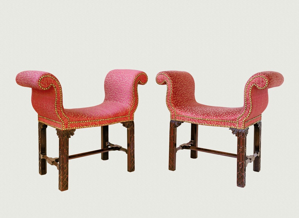 Pair of window seats of about 1755 after conservation, under new top covers